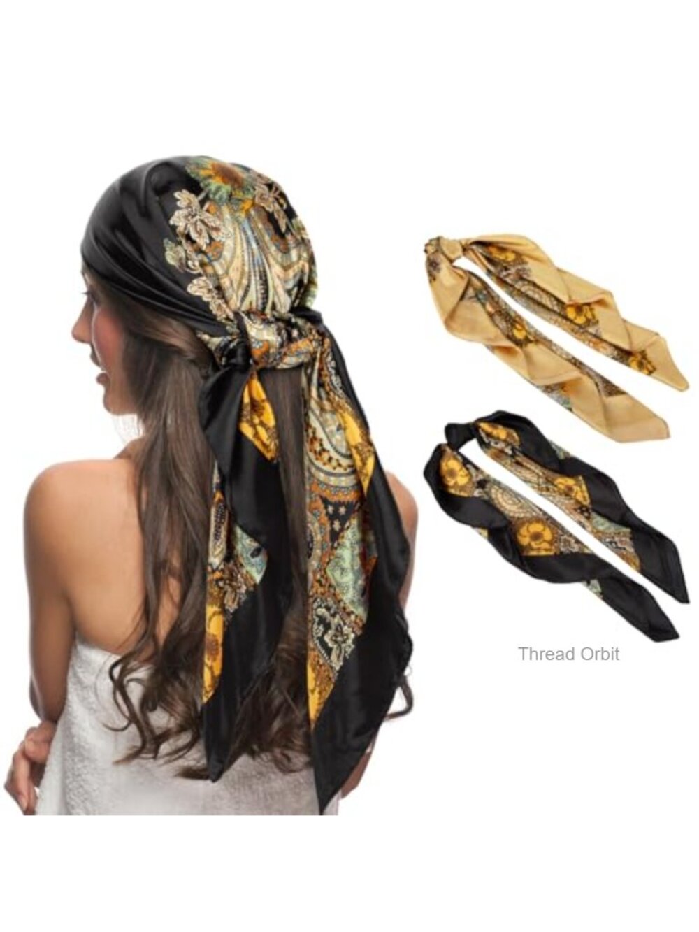 2Pcs 35" 100% Polyester Silk Head Scarf Set for Women